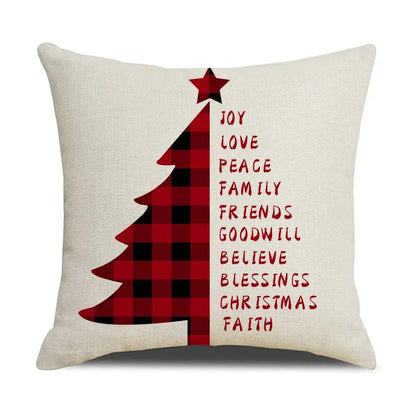 Beige decorbites christmas elk letter pillowcase 45x45cm with red black plaid christmas elk tree and joy love peace text