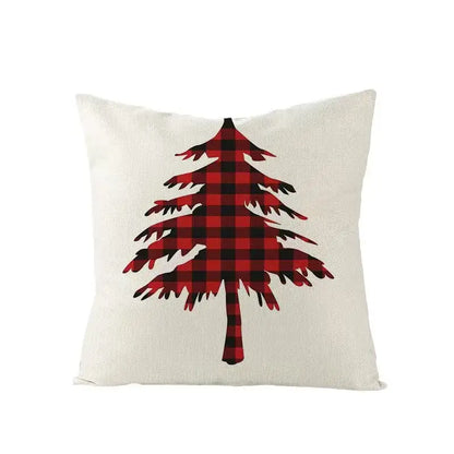 Cream-colored decorbites christmas elk letter pillowcase with red and black plaid pine tree design 45x45cm for living room