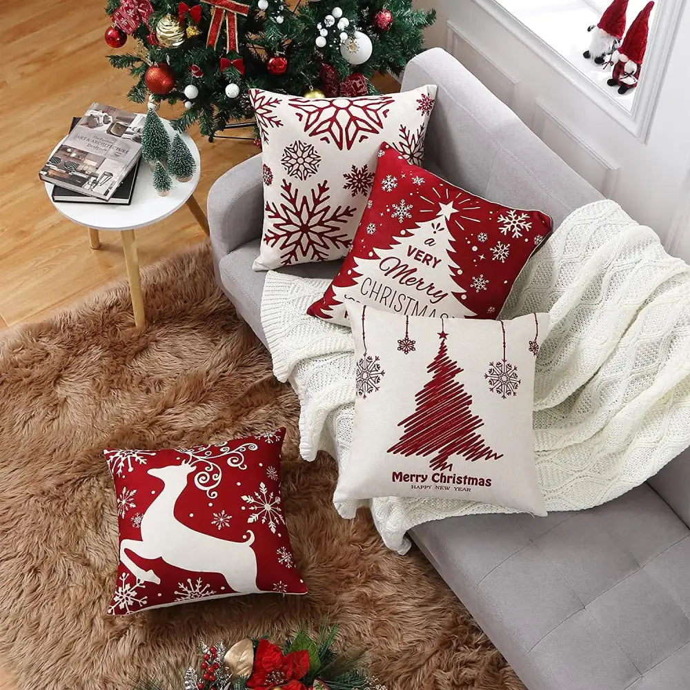 Decorbites christmas elk letter pillowcase 45x45cm with red and white elk letter snowflake tree and reindeer designs