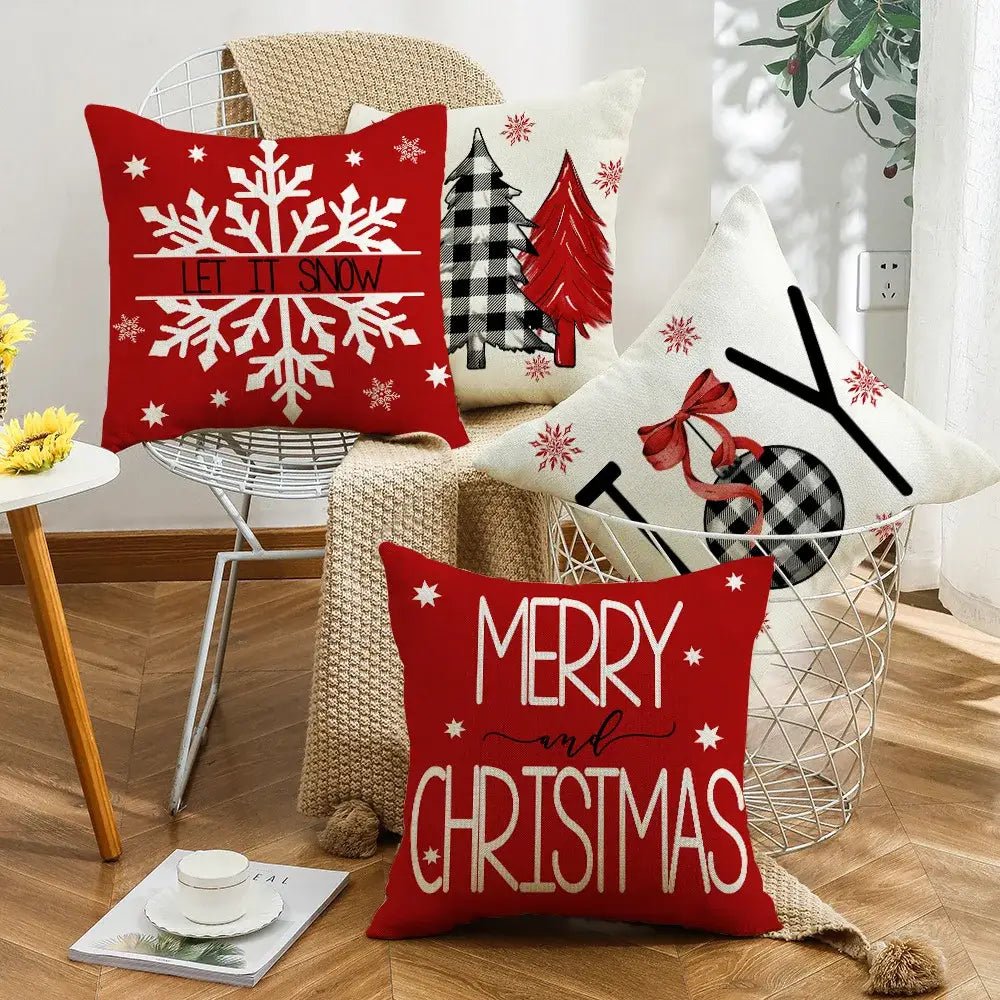 Decorbites christmas elk letter pillowcase in red with white snowflake and let it snow text for living room decor