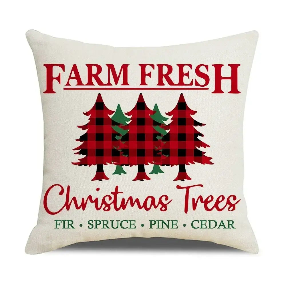 Cream-colored decorbites christmas elk pillowcase 45x45cm with red letter design and plaid christmas tree motif