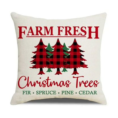 Cream-colored decorbites christmas elk pillowcase 45x45cm with red letter design and plaid christmas tree motif