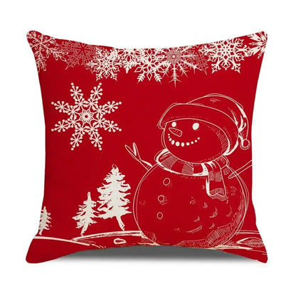 Decorbites christmas elk red holiday throw pillow with white snowman line design and red letter design farmhouse style