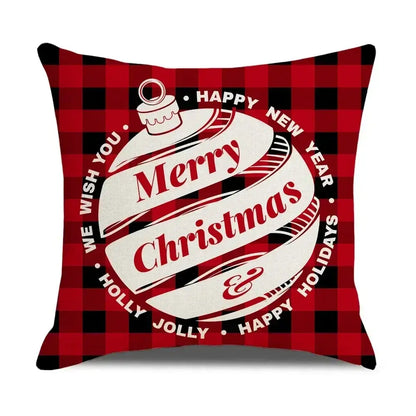 Decorbites christmas elk red and black plaid throw pillow with white christmas ornament and merry christmas text in red letter design