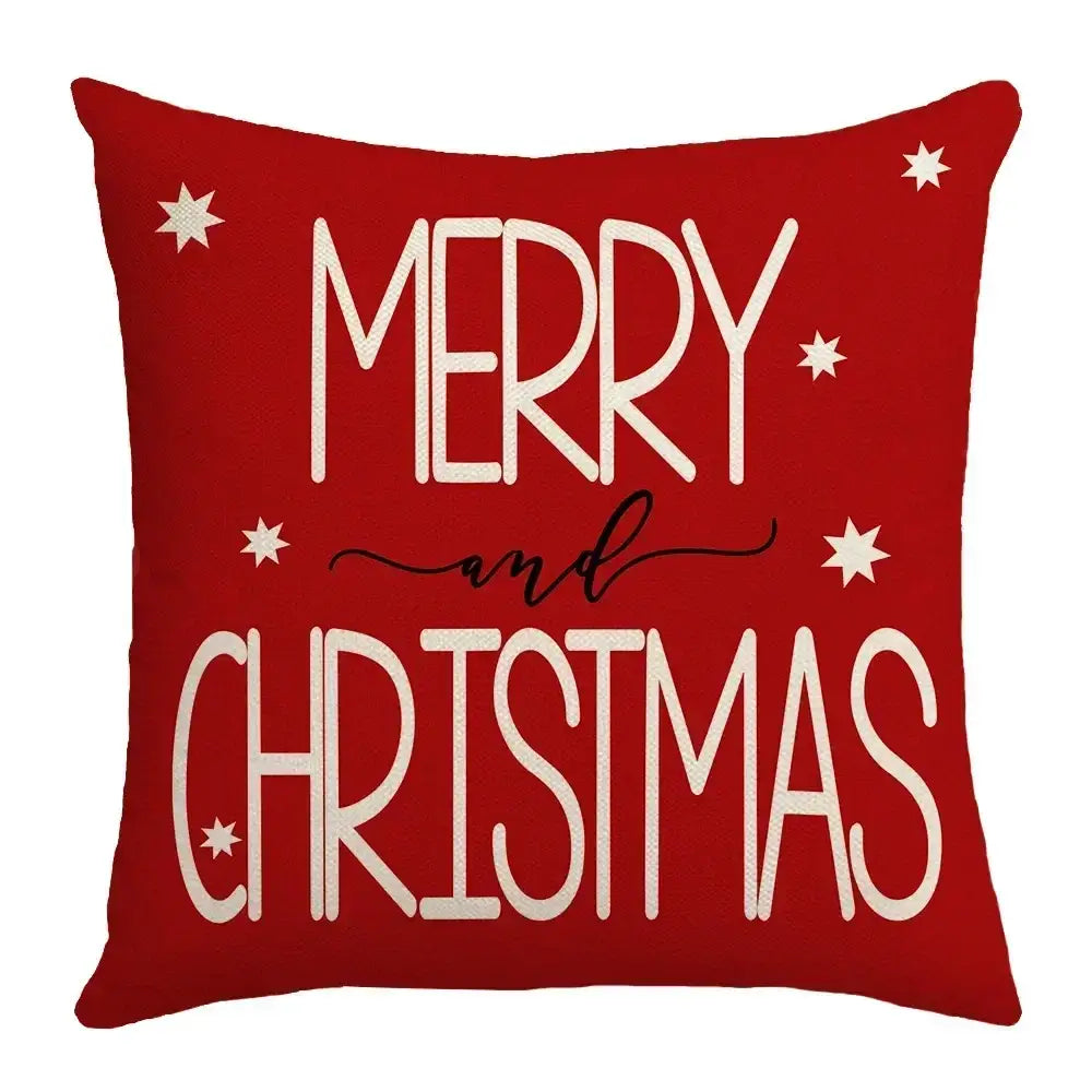 Decorbites christmas elk red letter design throw pillow with merry and christmas text and white star accents