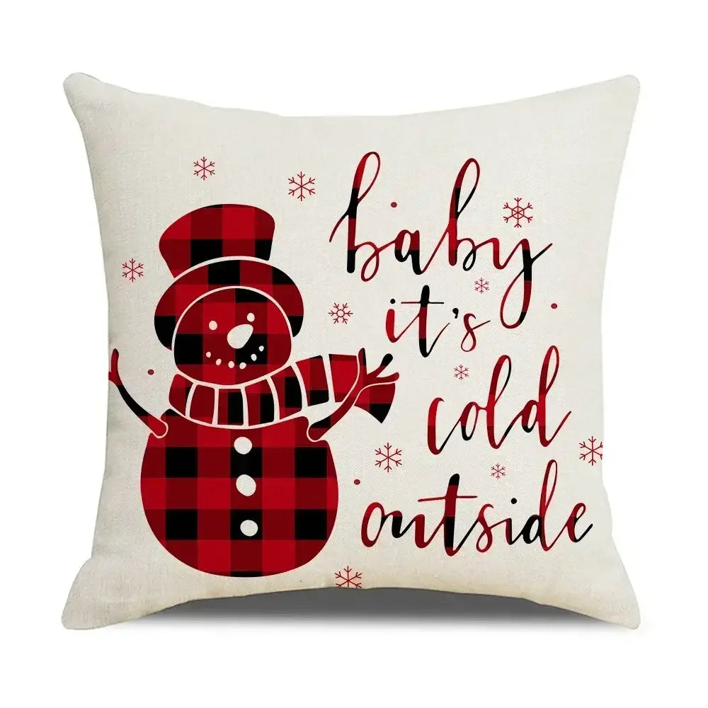 Cream-colored decorbites christmas elk pillowcase 45x45cm with red letter design and plaid snowman motif baby it is cold outside