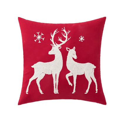 Red velvet decorbites christmas embroidered cushion cover with white snowflake design 45x45cm for festive decor