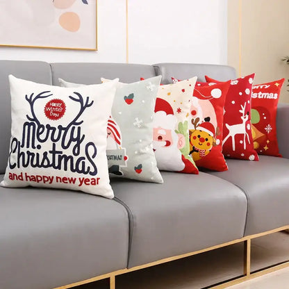 White christmas-themed decorbites christmas embroidery cushion cover with merry christmas text and circular emblem cotton 45x45cm