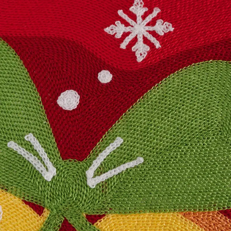 Red and green knitted cotton cushion cover with white snowflake and berry decorbites christmas embroidery design