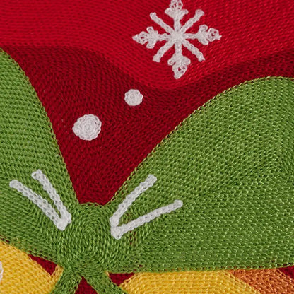 Red and green knitted cotton cushion cover with white snowflake and berry decorbites christmas embroidery design