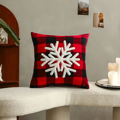 Red and black plaid cushion cover with white embroidered snowflake from decorbites christmas letter embroidery set