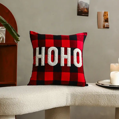 Decorbites christmas letter red and black plaid cushion cover with white christmas letter embroidery ho ho design