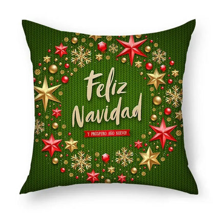 Green decorbites christmas nordic sofa pillowcase with festive wreath and feliz navidad text for living room decor