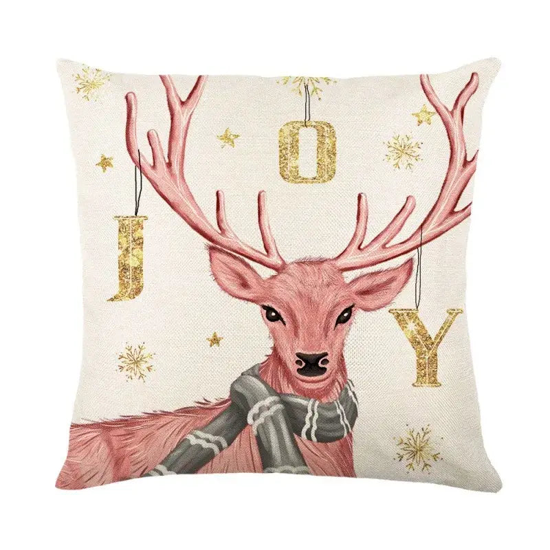 Cozy cream decorbites christmas pillowcase with pink deer and festive stars from christmas pillowcase collection