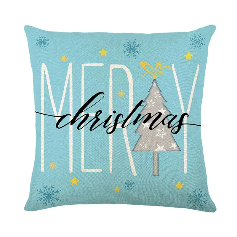 Light blue decorbites christmas pillowcase featuring festive merry christmas design with tree and snowflakes