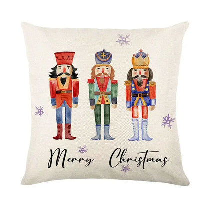 Cream-colored linen pillowcase from decorbites christmas pillowcase collection featuring nutcrackers and festive motifs
