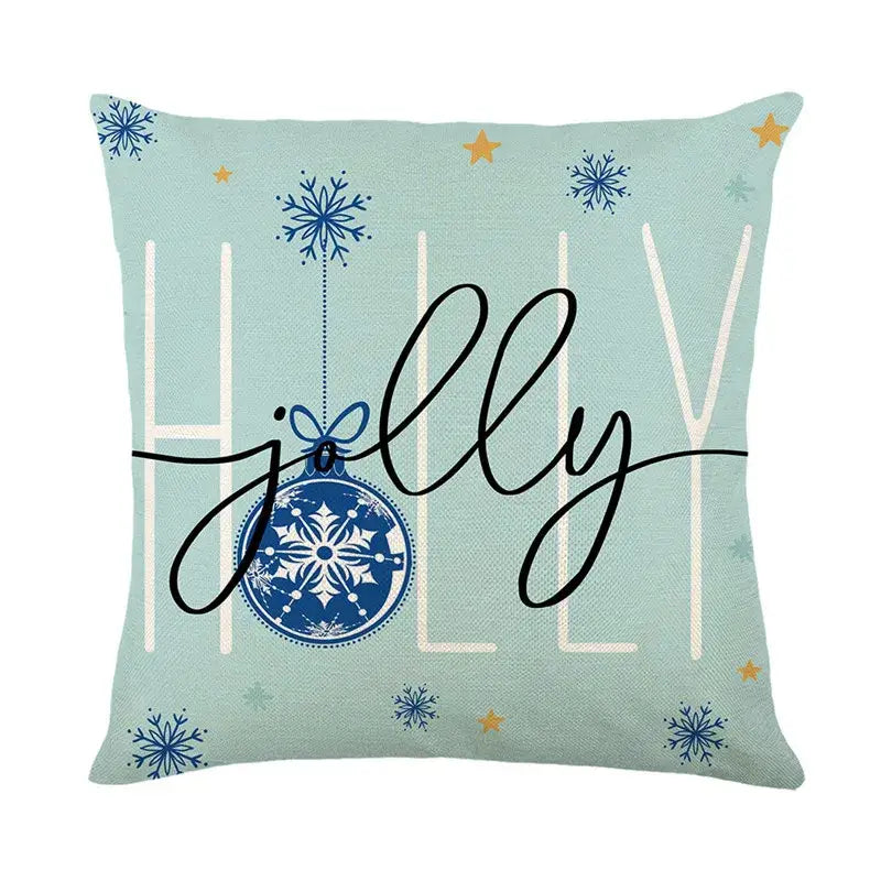 Light blue decorbites christmas pillowcase with blue ornament and jolly script from christmas pillowcase collection