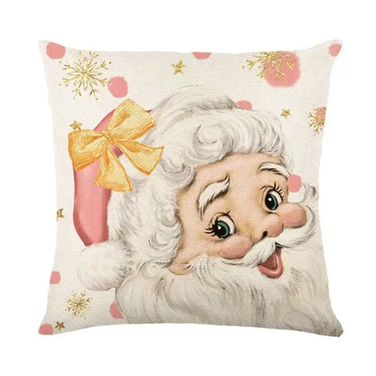 A cream linen throw pillow from decorbites christmas pillowcase collection featuring vintage santa and festive motifs