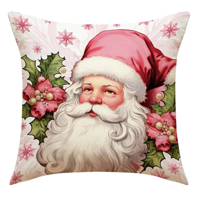 Decorbites™ christmas pillowcase with vintage santa claus red hat snowman print and festive poinsettias for living room decor