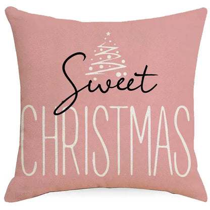 Decorbites christmas pillowcase pink throw pillow with sweet christmas text and white tree design for living room decor