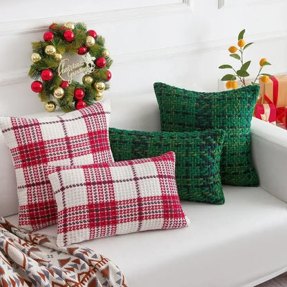 Decorbites™ christmas plaid weave cushion cover in red and white with textured woven fabric for festive decor