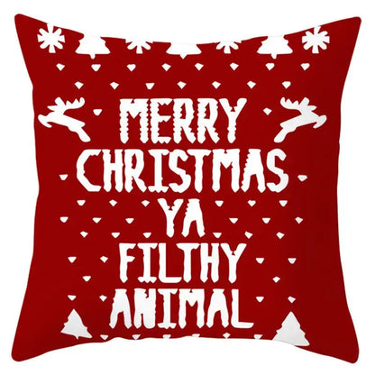 Red christmas-themed throw pillow cover with white embroidered santa claus snowflake design by decorbites christmas santa