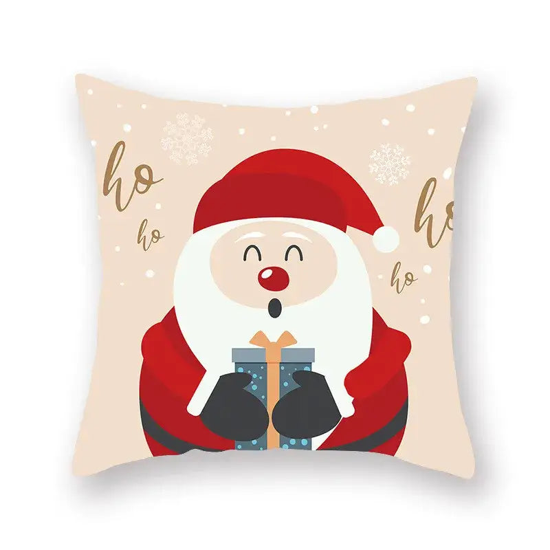 Beige decorbites christmas santa pillowcase featuring cheerful santa elk with gift ho ho text and snowflake patterns for sofa decor