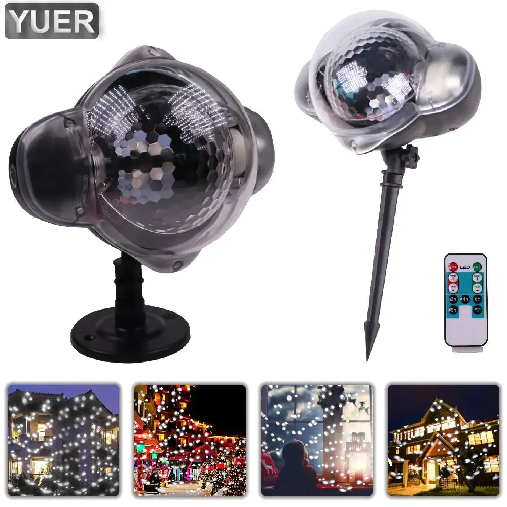 Yuer brand decorbites christmas snow projector lights with clear crystal ball and black base for indoor outdoor use
