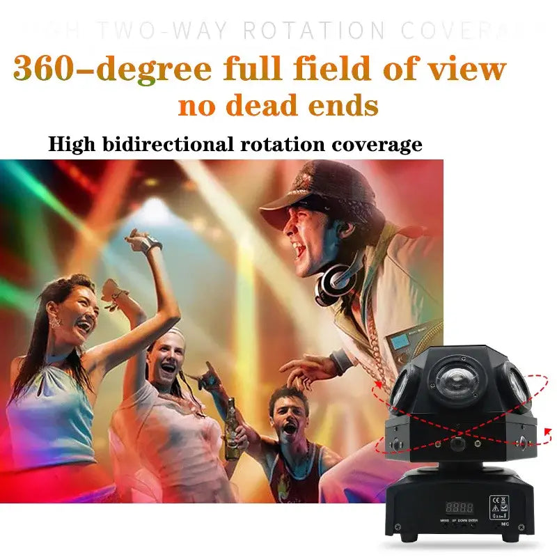 Black DecorBites Christmas stage light with two-way rotation digital display and multiple lens ports for full coverage