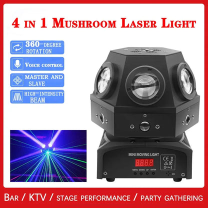 Black 4-in-1 mushroom laser light with three lenses and digital display for decorbites christmas stage lights beam use