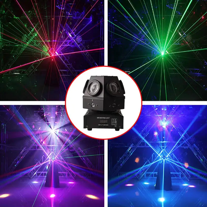 Black dual-laser moving head decorbites christmas stage light with two circular lenses and control panel base