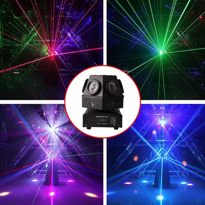 Black dual-laser moving head decorbites christmas stage light with two circular lenses and control panel base