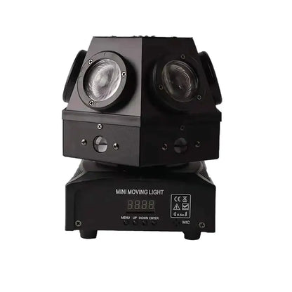 Black mini moving light with two circular led lenses and digital display panel for decorbites christmas stage lights beam