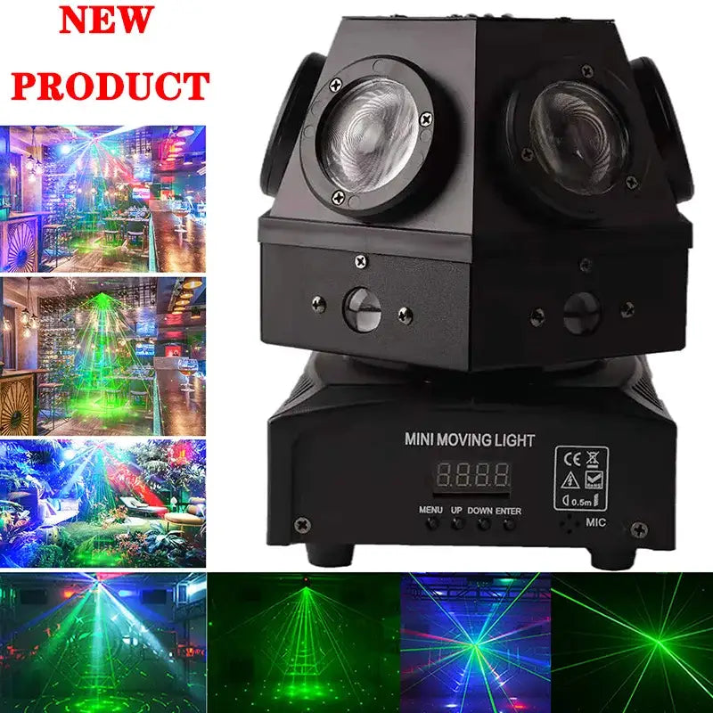 Black mini moving light with two circular lenses and digital display panel for decorbites christmas stage lights beam use