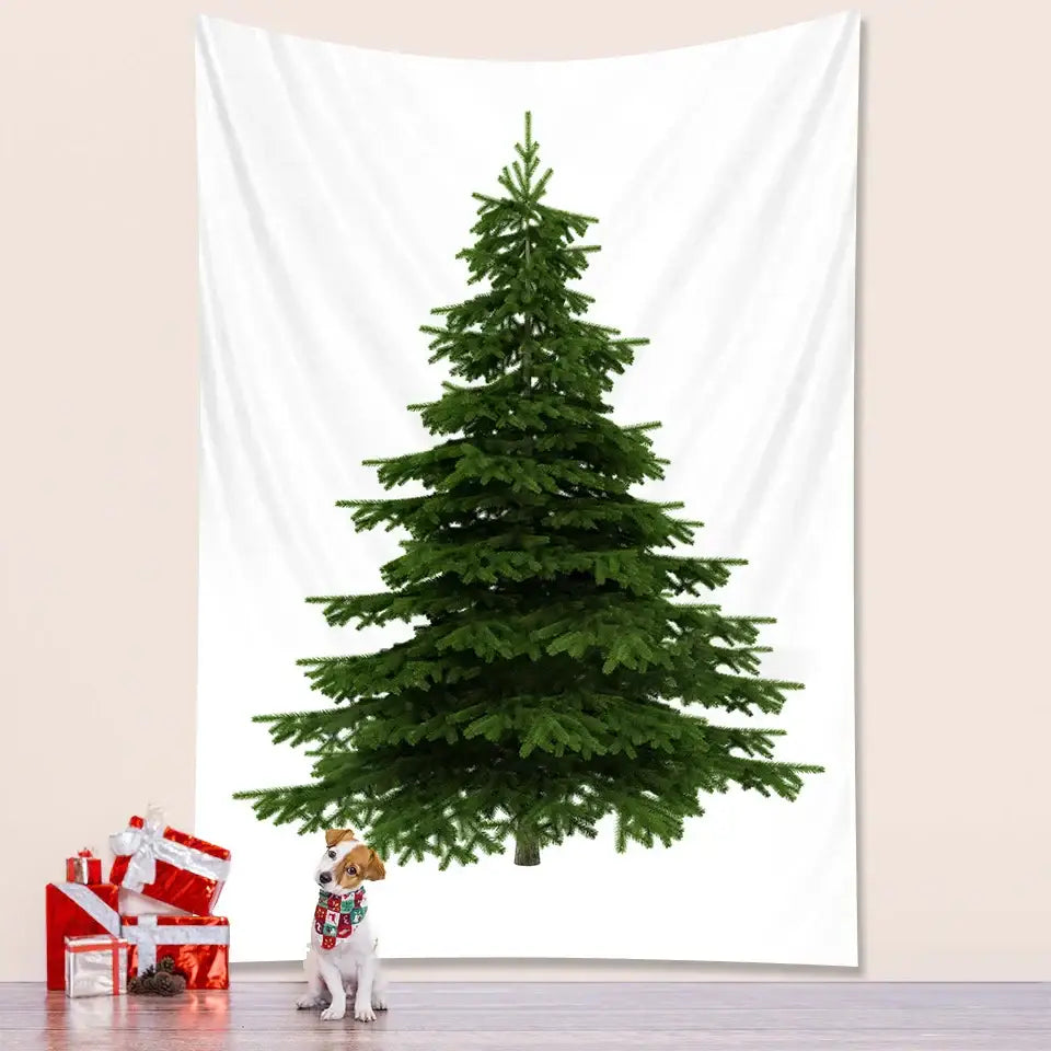 Decorbites christmas tree bedroom tapestry featuring a green pine needle texture on a white background wall decor