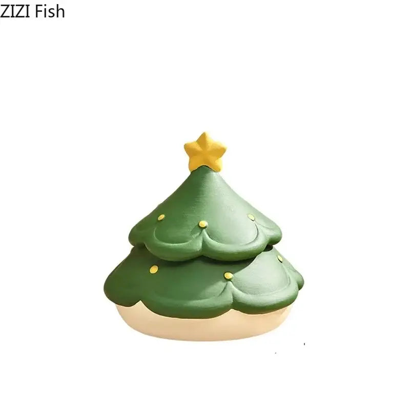 Green decorbites christmas tree ceramic ashtray shaped like a christmas tree with a yellow star and gold dot ornaments
