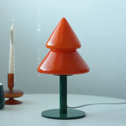 Vibrant orange glossy acrylic DecorBites Christmas Tree glass table lamp with dark green metal base for living room decor