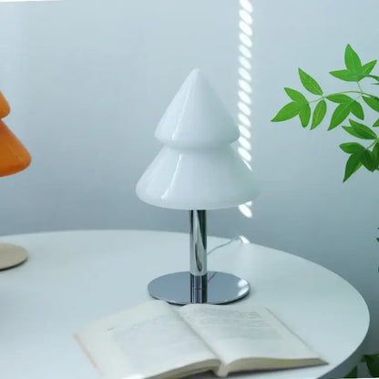 Decorbites christmas tree glass table lamp with white frosted glass and chrome base for living room and bedroom decor