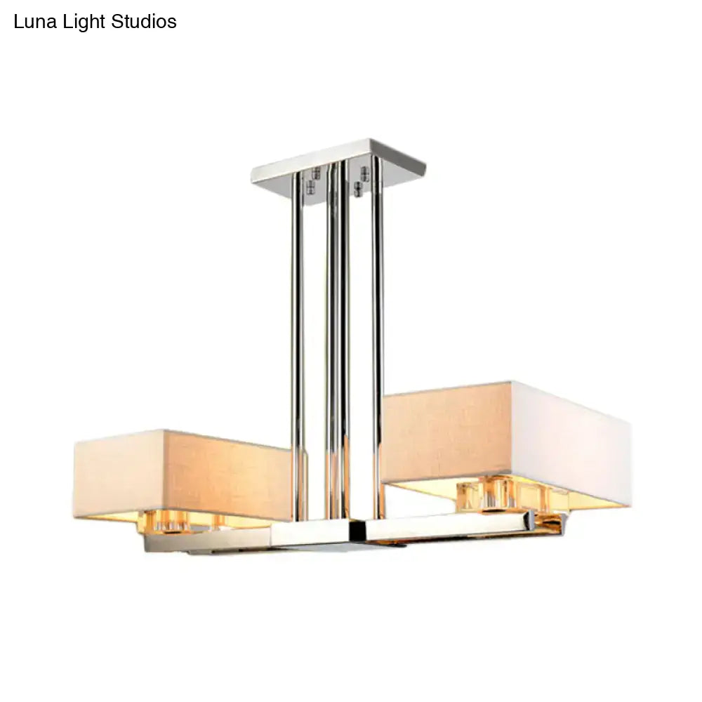 Decorbites chrome pendant light with two beige fabric shades for dining room classic rectangular design
