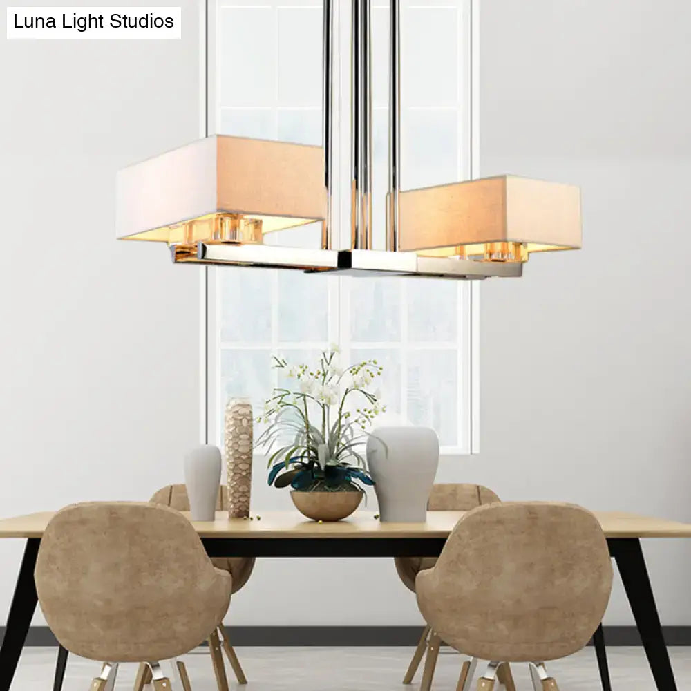 DecorBites chrome pendant light with warm fabric shade and rectangular design for dining room island lighting