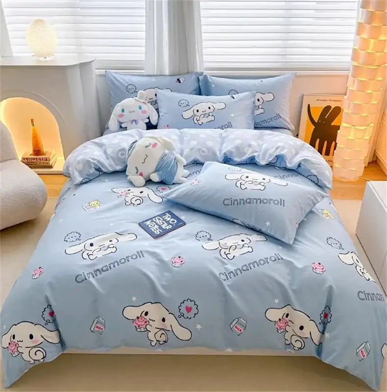 Light blue DecorBites™ Cinnamoroll cartoon bedding set with soft plush fabric duvet cover for cute home decor