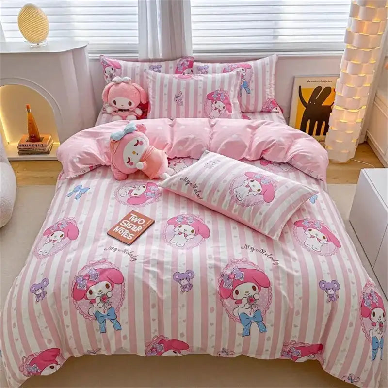 DecorBites™ cinnamoroll pink and white striped duvet cover bedding set made of soft plush fabric for cute home decor