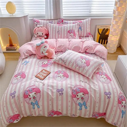 DecorBites™ cinnamoroll pink and white striped duvet cover bedding set made of soft plush fabric for cute home decor