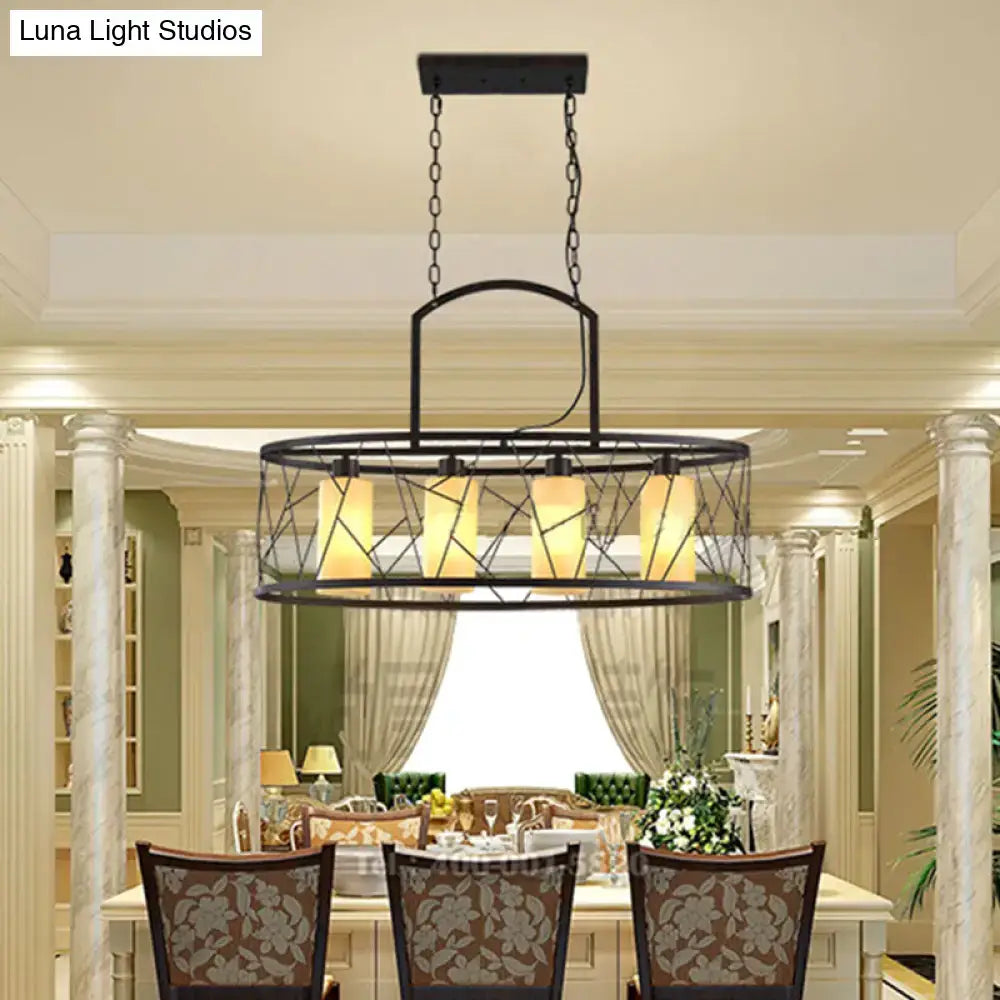 Black wrought iron ceiling light with four warm-toned glass shades for dining room lights island lamp suspension