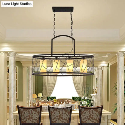 Black wrought iron ceiling light with four warm-toned glass shades for dining room lights island lamp suspension