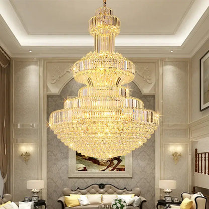 A decorbites classic crystal chandelier with multi-tiered golden frame and clear faceted glass for living room lighting