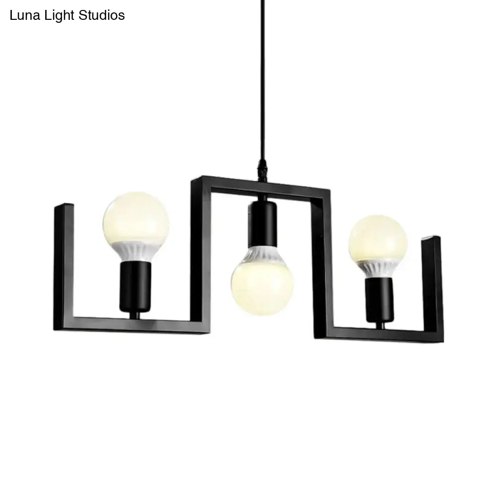 Decorbites classic exposed bulb pendant light in black features a black metal geometric metal island fixture with three bulbs