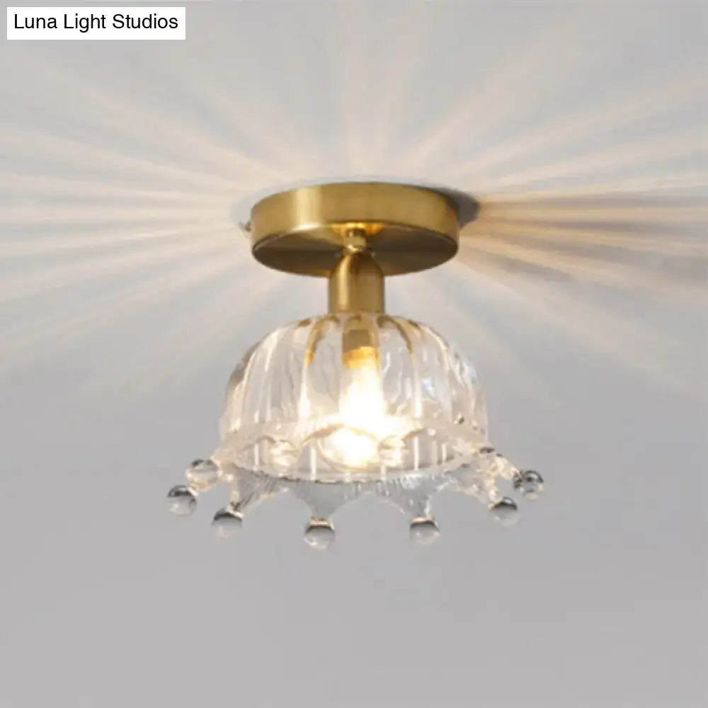 DecorBites classic glass ceiling light fixture with brass lamp holder and faceted crystal shade for corridors