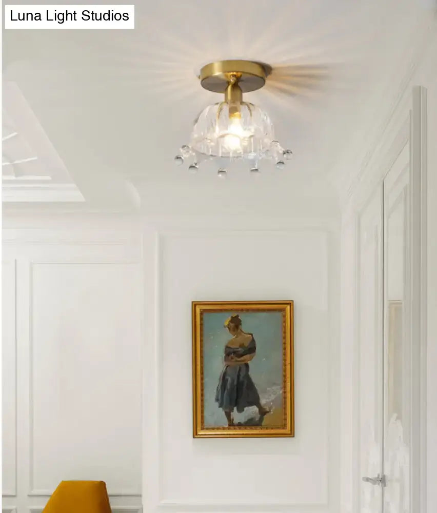 DecorBites™ classic glass ceiling light fixture with brass lamp holder and gold-toned crystal chandelier design