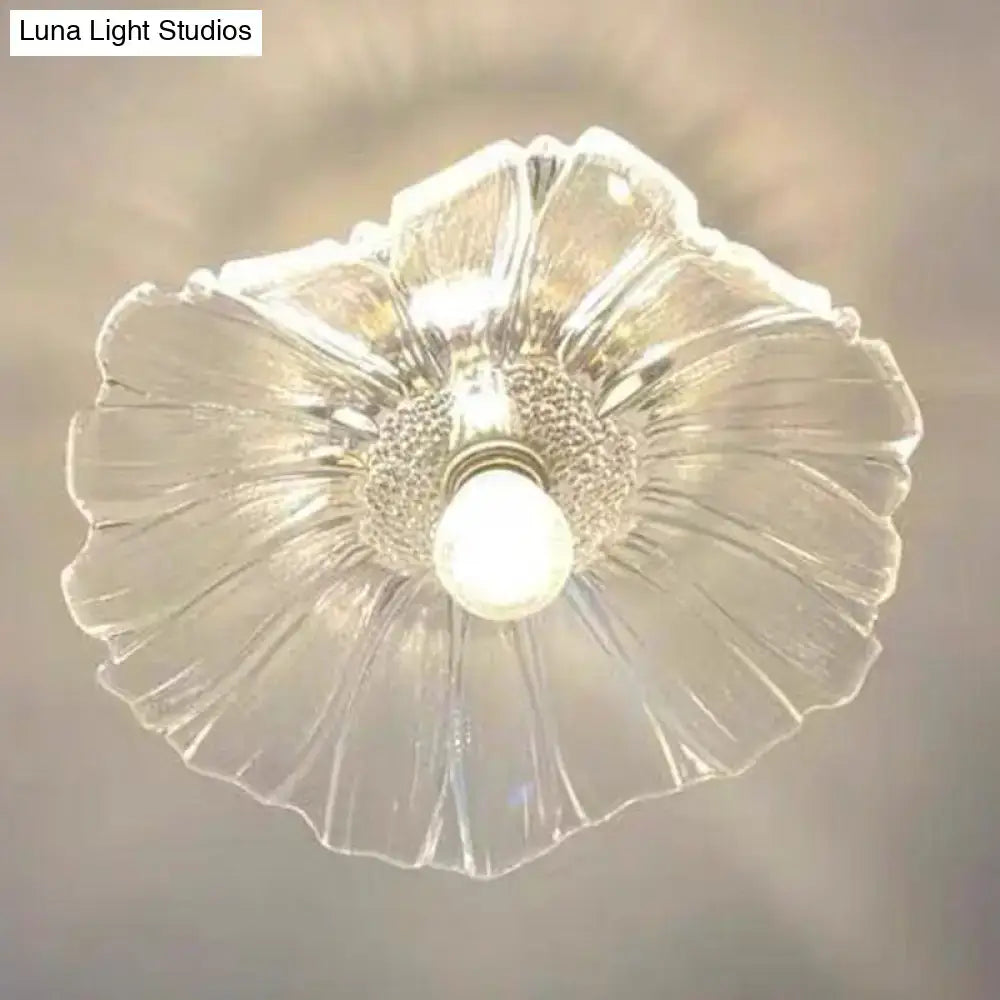 Decorbites classic glass ceiling light fixture with petal design textured center and brass lamp holder for corridors